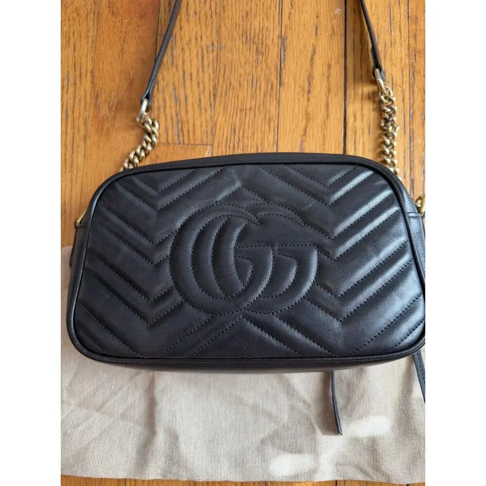 Gucci Crossbody Bag Womens Small Black Leather GG Marmont Camera Made In Italy - Picture 9 of 16